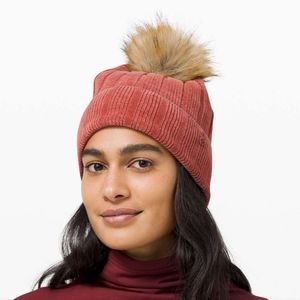 Lululemon Pom Perfection Beanie Soft Cranberry Cotton Blend